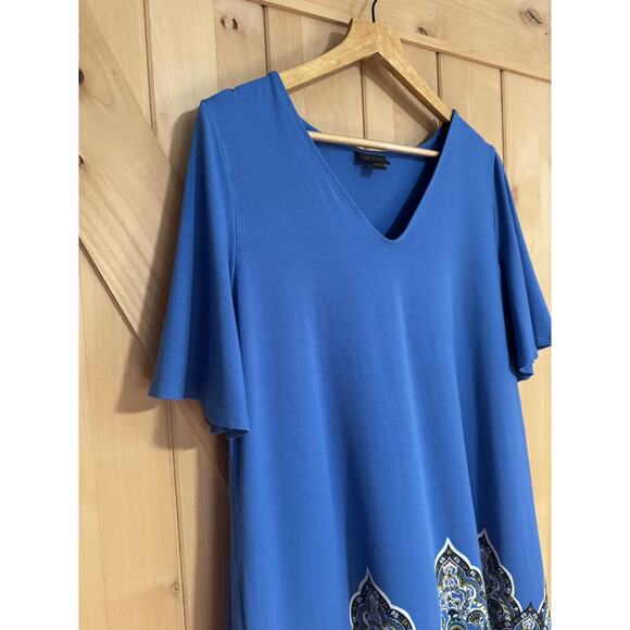 J. Jill | Wearever Collection Blue Paisley Borderd Shirt Dress | Size L - Picture 6 of 11